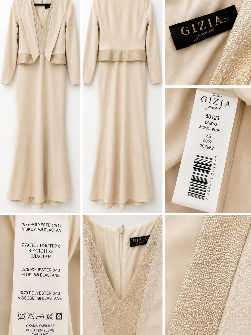 GIZIA Gold Ecru Evening Gown Dress & Jacket Set EU 36